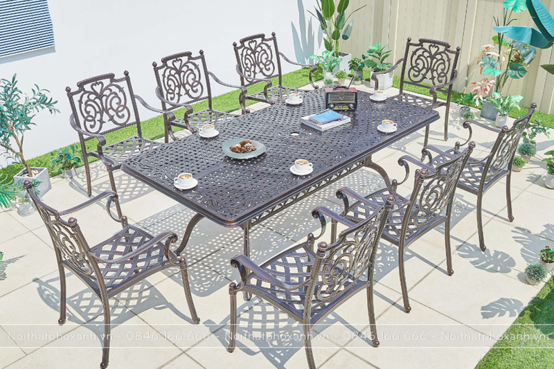Bộ b&agrave;n ghế nh&ocirc;m đ&uacute;c h&igrave;nh chữ nhật s&acirc;n vườn biệt thự