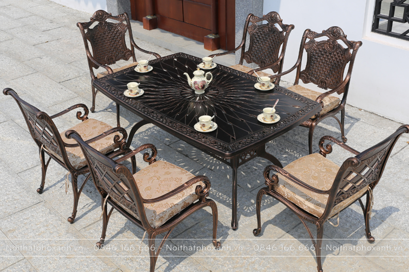 Bộ b&agrave;n ghế nh&ocirc;m đ&uacute;c ngo&agrave;i trời h&igrave;nh chữ nhật
