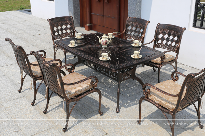 Bộ b&agrave;n ghế nh&ocirc;m đ&uacute;c chữ nhật bo viền