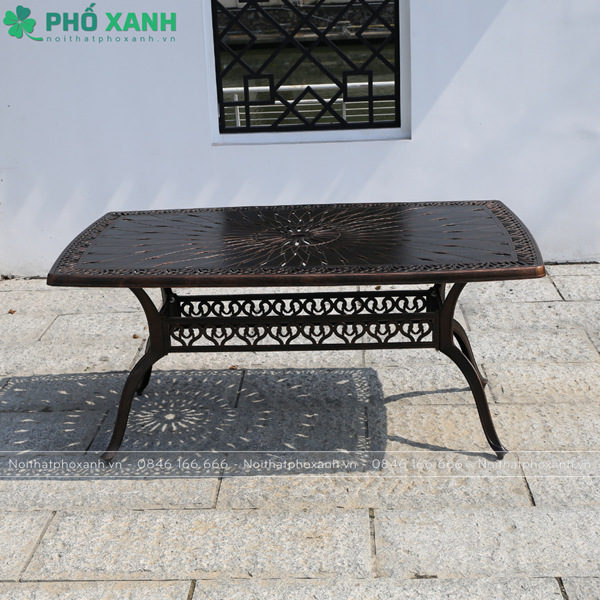 Bộ bàn ghế nhôm đúc ngoài trời hình chữ nhật cho 6 người BND-LD165105CCD