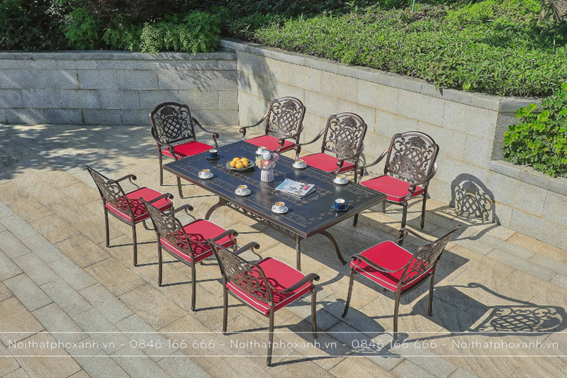 Bộ b&agrave;n ghế nh&ocirc;m đ&uacute;c s&acirc;n vườn mặt liền BND-ML19098D