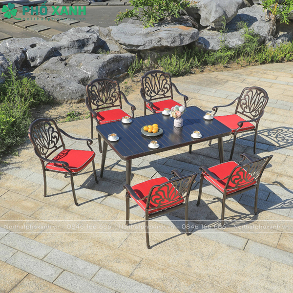 Bộ bàn ghế ngoài trời nan nhôm đúc 6 ghế BND-NN15090D