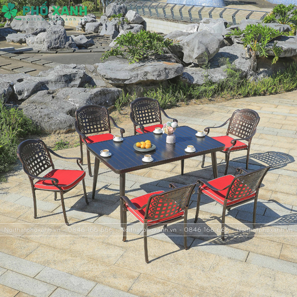 Bộ bàn ghế ngoài trời nan nhôm đúc 6 ghế BND-NN15090D