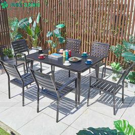 Bộ b&agrave;n ghế nh&ocirc;m đ&uacute;c nh&agrave; h&agrave;ng biệt thự nan nh&ocirc;m đ&uacute;c 6 ghế BND-NN15090ND