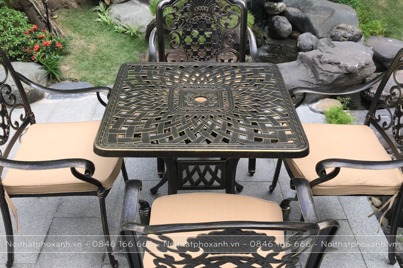 Bộ b&agrave;n ghế hợp kim nh&ocirc;m đ&uacute;c h&igrave;nh vu&ocirc;ng ngo&agrave;i trời BND-8080CRD