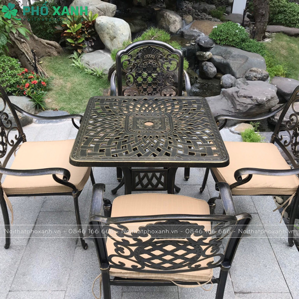 Bộ bàn ghế hợp kim nhôm đúc hình vuông ngoài trời BND-8080CRD