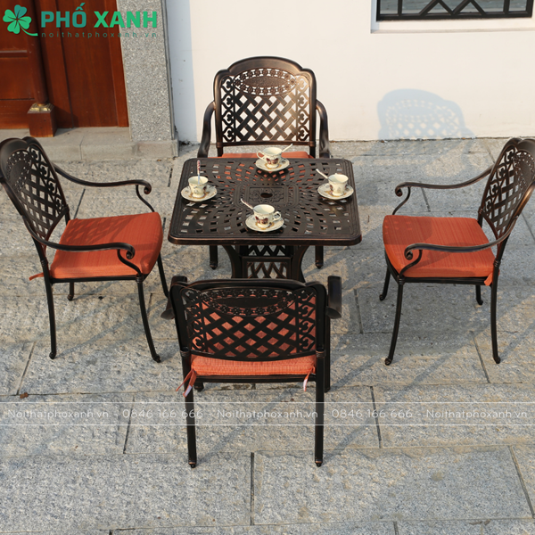 Bộ bàn ghế hợp kim nhôm đúc hình vuông ngoài trời BND-8080CRD
