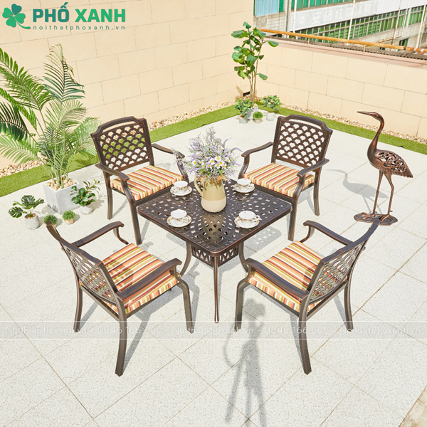 Bộ bàn ghế hợp kim nhôm đúc hình vuông ngoài trời BND-8080CRD