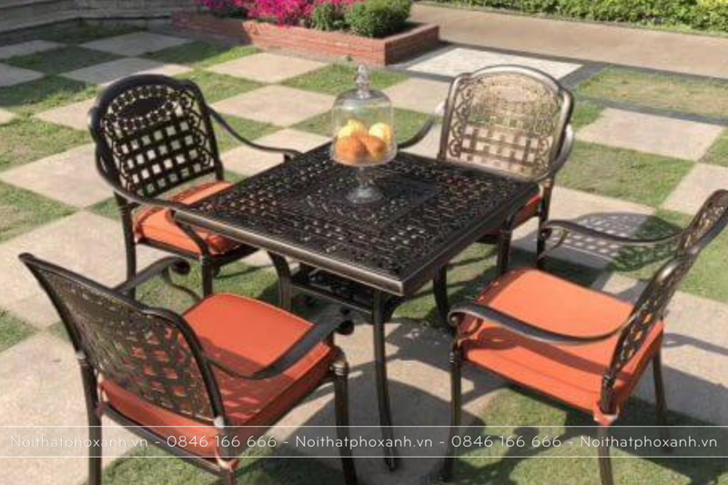 Bộ b&agrave;n ghế hợp kim nh&ocirc;m đ&uacute;c s&acirc;n vườn h&igrave;nh mặt vu&ocirc;ng BND-8080D