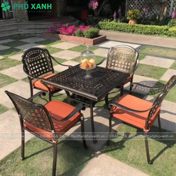 Bộ bàn ghế hợp kim nhôm đúc sân vườn mặt vuông BND-8080D