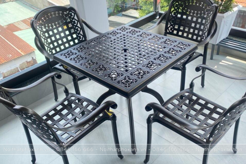 Bộ b&agrave;n ghế hợp kim nh&ocirc;m đ&uacute;c s&acirc;n vườn h&igrave;nh mặt vu&ocirc;ng BND-8080D