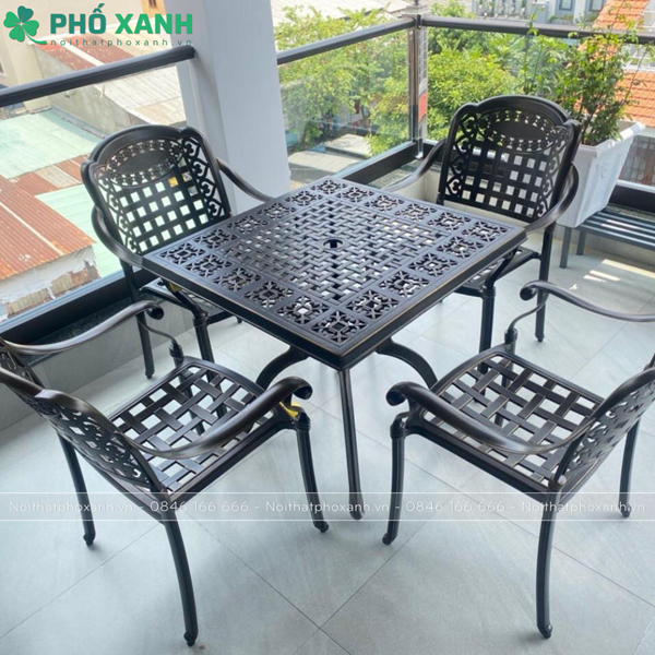 Bộ bàn ghế hợp kim nhôm đúc sân vườn mặt vuông BND-8080D