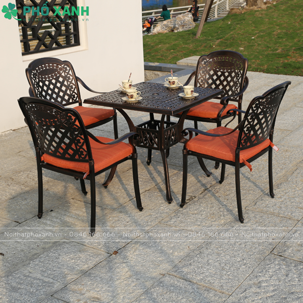 Bộ bàn ghế hợp kim nhôm đúc sân vườn mặt vuông BND-8080D