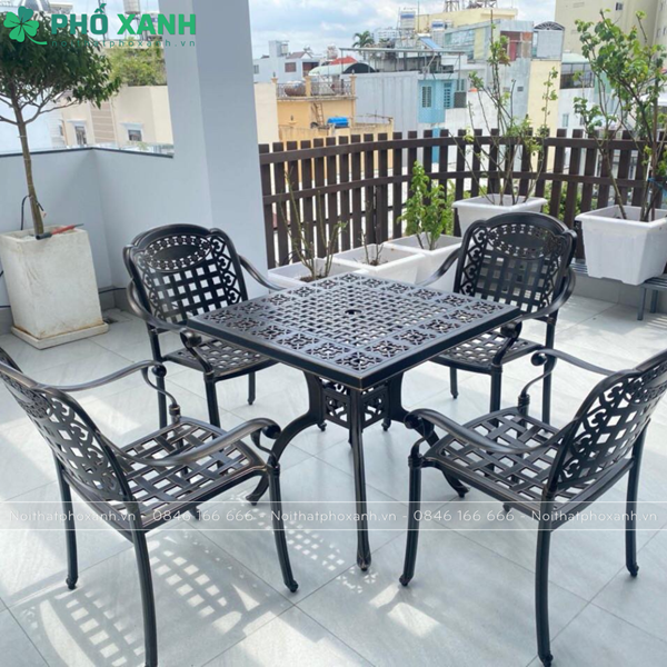 Bộ bàn ghế hợp kim nhôm đúc sân vườn mặt vuông BND-8080D
