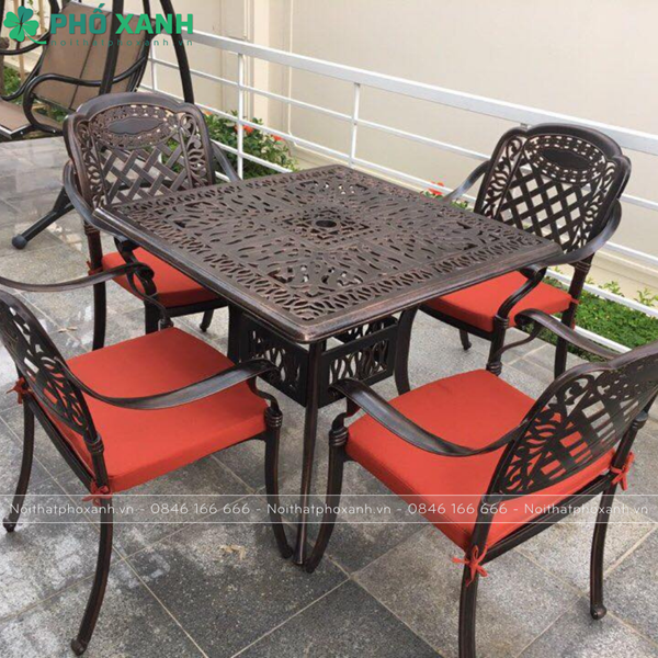 Bộ bàn ghế nhôm đúc hình vuông BND-9090D lựa chọn tối ưu cho nhà hàng quán cafe