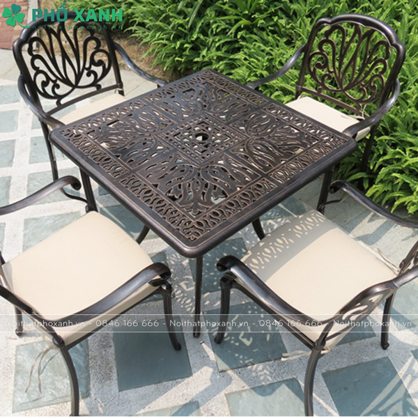 Bộ bàn ghế nhôm đúc hình vuông BND-9090D lựa chọn tối ưu cho nhà hàng quán cafe