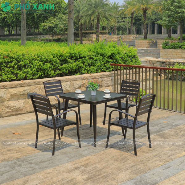 Bộ bàn ghế hình vuông nan nhôm đúc nghệ thuật BND-NN9090NND