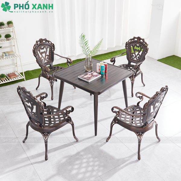 Bộ bàn ghế hình vuông nan nhôm đúc sân vườn BND-NN9090TTD