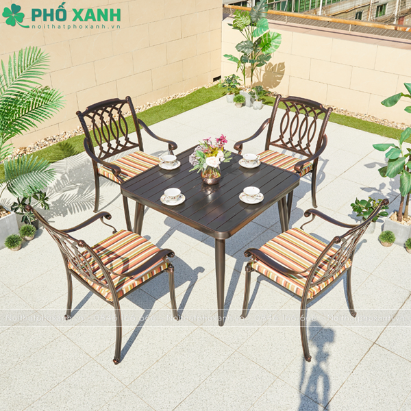 Bộ bàn ghế hình vuông nan nhôm đúc ngoài trời BND-NN9090VD