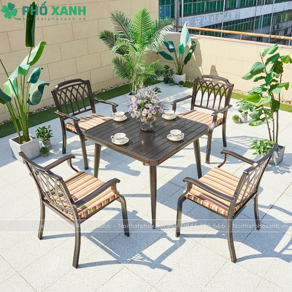 Bộ bàn ghế hình vuông nan nhôm đúc ngoài trời BND-NN9090VD