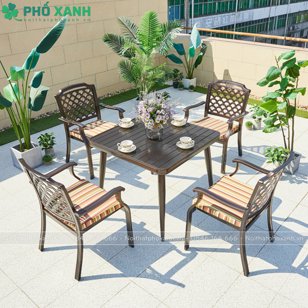 Bộ bàn ghế hình vuông nan nhôm đúc ngoài trời BND-NN9090VD