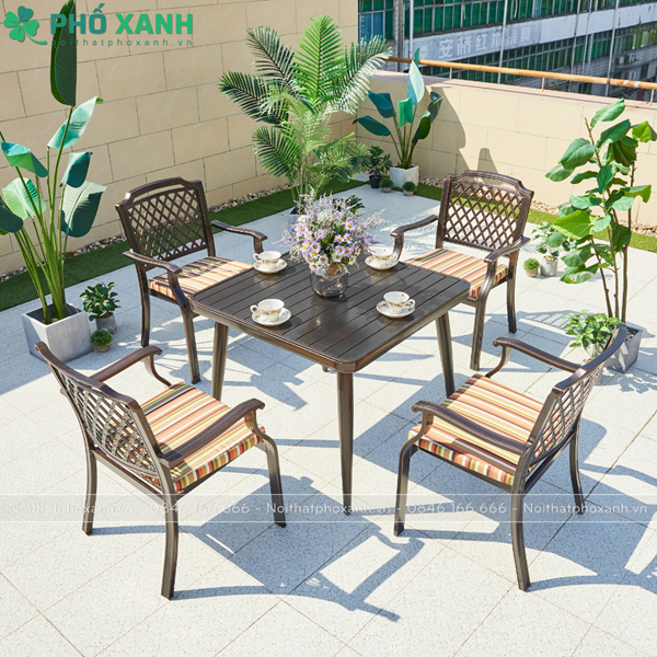 Bộ bàn ghế hình vuông nan nhôm đúc ngoài trời BND-NN9090VD