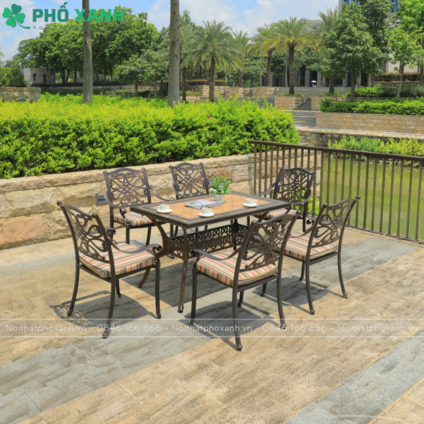 Bộ bàn ghế nhôm đúc mặt đá cho không gian nhà hàng khu nghĩ dưỡng BND-MD16290HHD