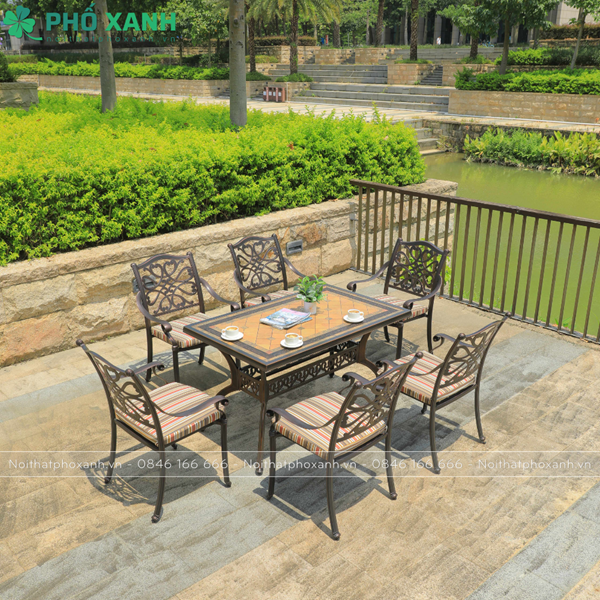 Bộ bàn ghế nhôm đúc mặt đá cho không gian nhà hàng khu nghĩ dưỡng BND-MD16290HHD