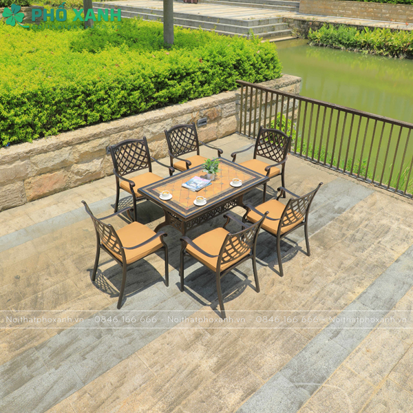 Bộ bàn ghế nhôm đúc mặt đá cho không gian nhà hàng khu nghĩ dưỡng BND-MD16290HHD