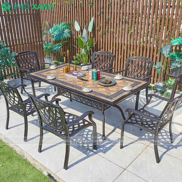 Bộ bàn ghế nhôm đúc mặt đá cho không gian nhà hàng khu nghĩ dưỡng BND-MD16290HHD