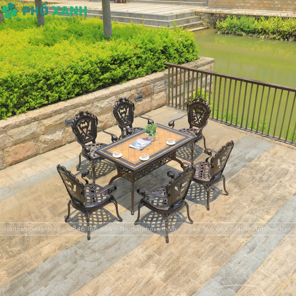 Bộ bàn ghế nhôm đúc mặt đá 6 ghế nhập khẩu BND-MD16290TTD