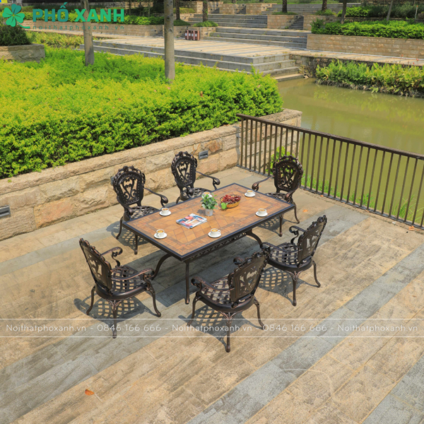 Bộ bàn ghế nhôm đúc mặt đá 6 ghế nhập khẩu BND-MD16290TTD
