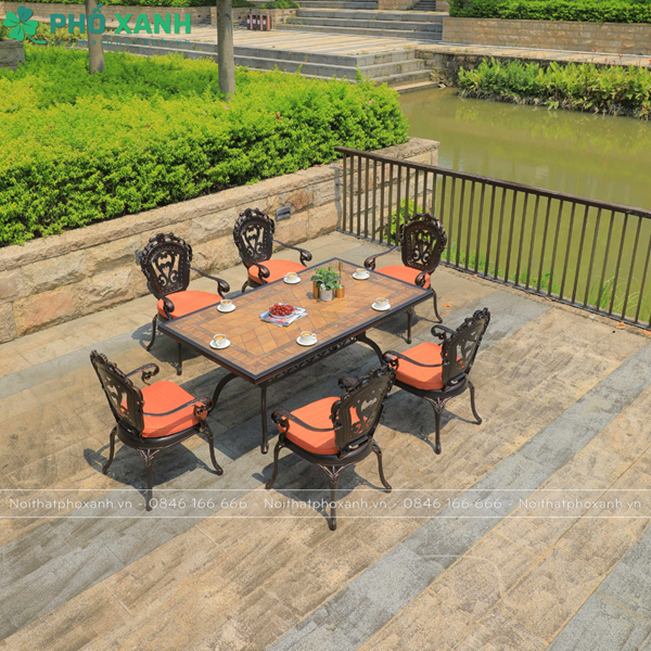 Bộ bàn ghế nhôm đúc mặt đá 6 ghế nhập khẩu BND-MD16290TTD