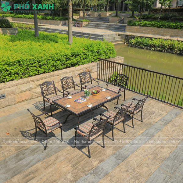 Bộ bàn ghế nhôm đúc mặt đá 8 ghế nhập khẩu BND-MD18998VD