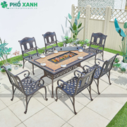 Bàn ghế nhôm đúc mặt đá sân vườn ngoài trời kết hợp nướng điện BND-N18998CCD