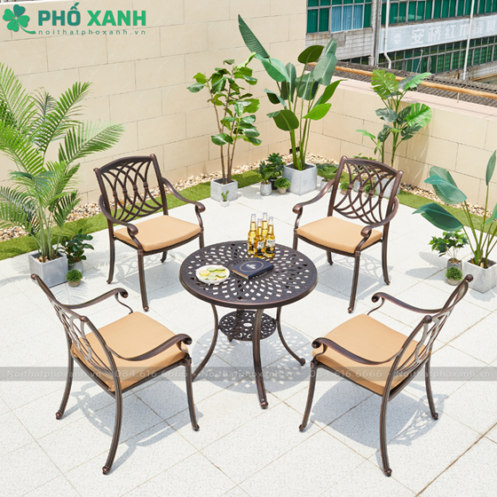 Bộ b&agrave;n ghế nh&ocirc;m đ&uacute;c s&acirc;n vườn 4 chỗ BND-80CRD