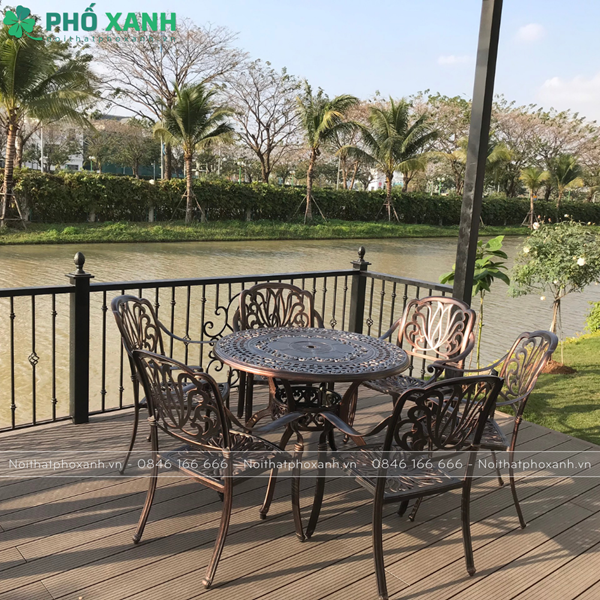 Bộ bàn ghế hợp kim nhôm đúc sân vườn ngoài trời 6 ghế BND-100CRD