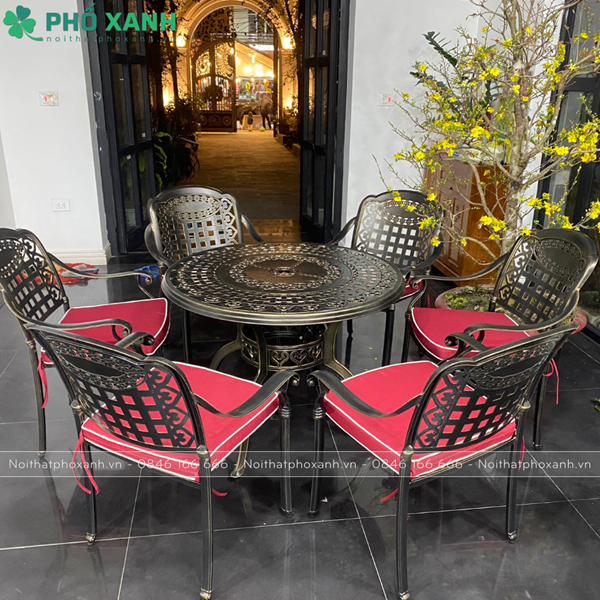 Bộ bàn ghế hợp kim nhôm đúc sân vườn ngoài trời 6 ghế BND-100CRD