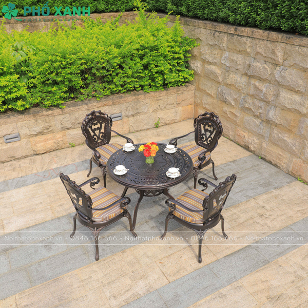 Bộ bàn ghế hợp kim nhôm đúc cafe sân vườn 4 ghế BND-100TTD