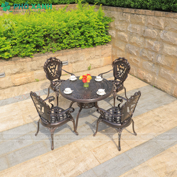 Bộ bàn ghế hợp kim nhôm đúc cafe sân vườn 4 ghế BND-100TTD