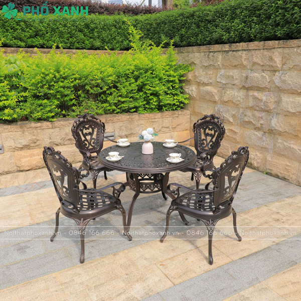 Bộ bàn ghế hợp kim nhôm đúc cafe sân vườn 4 ghế BND-100TTD