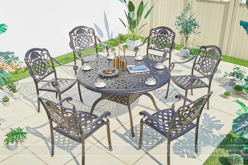 bộ b&agrave;n ghế nh&ocirc;m đ&uacute;c m&agrave;u đen đồng BND-120D