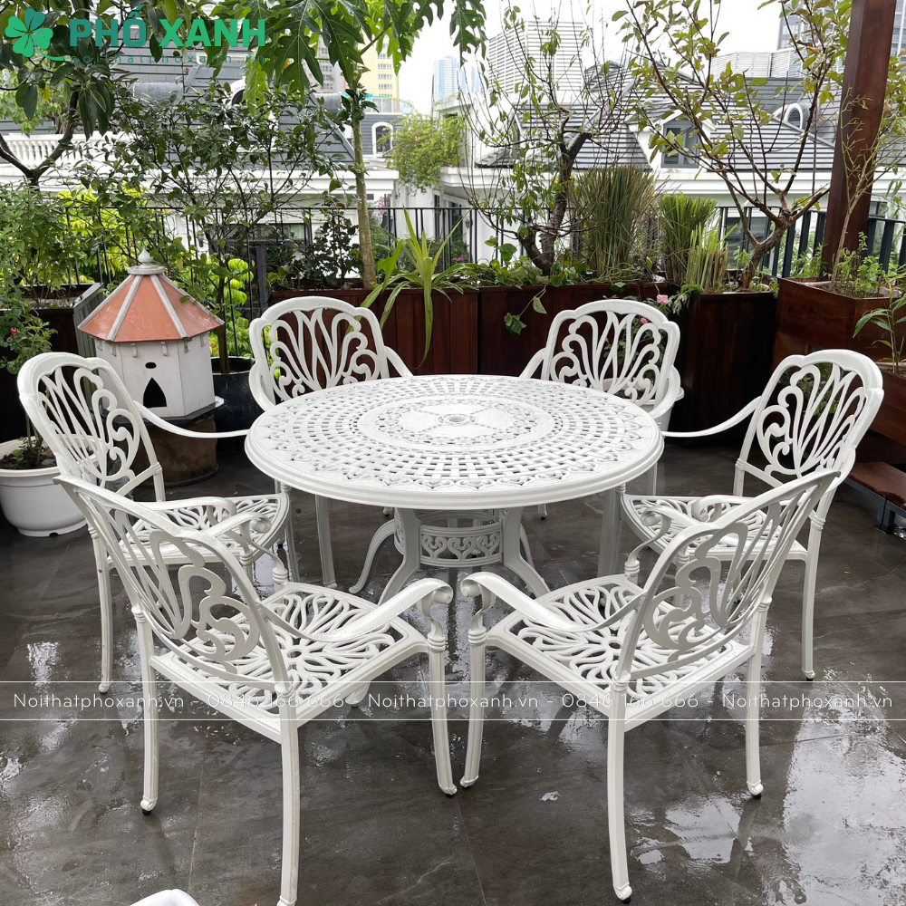 Bộ bàn ghế nhôm đúc màu trắng BND-120TK lựa chọn tối ưu cho nhà hàng và quán cà phê