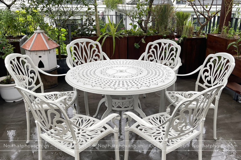 Bộ b&agrave;n ghế nh&ocirc;m đ&uacute;c m&agrave;u trắng BND-120TK