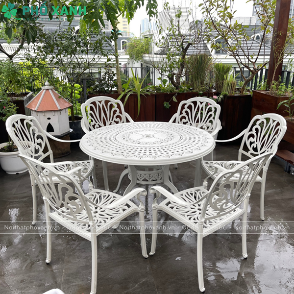 Bộ bàn ghế nhôm đúc màu trắng BND-120TK lựa chọn tối ưu cho nhà hàng và quán cà phê