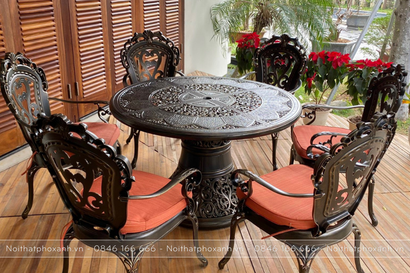 Bộ b&agrave;n ghế hợp kim nh&ocirc;m đ&uacute;c cao cấp d&agrave;nh cho biệt thự s&acirc;n vườn BND-123CCTTD