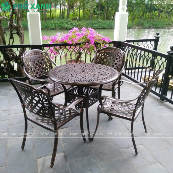 Bộ bàn ghế nhôm đúc cà phê ngoài trời 4 ghế BND-90HHD