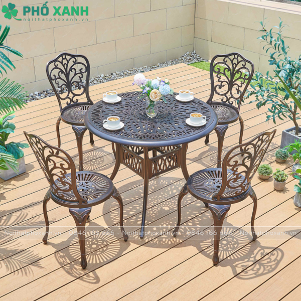 Bộ bàn ghế nhôm đúc cà phê sân vườn 4 ghế BND-90NND