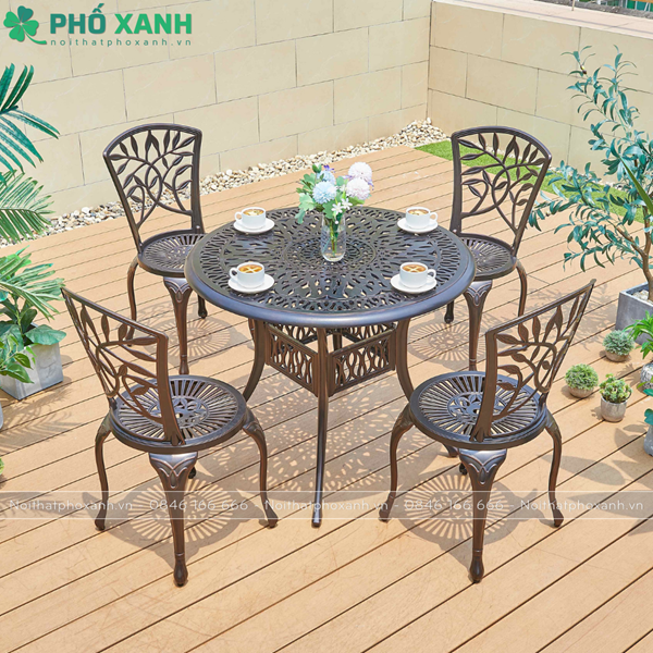 Bộ bàn ghế nhôm đúc cà phê sân vườn 4 ghế BND-90NND