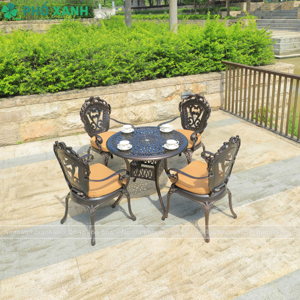 Bộ bàn ghế nhôm đúc ngoài trời BND-90TTD
